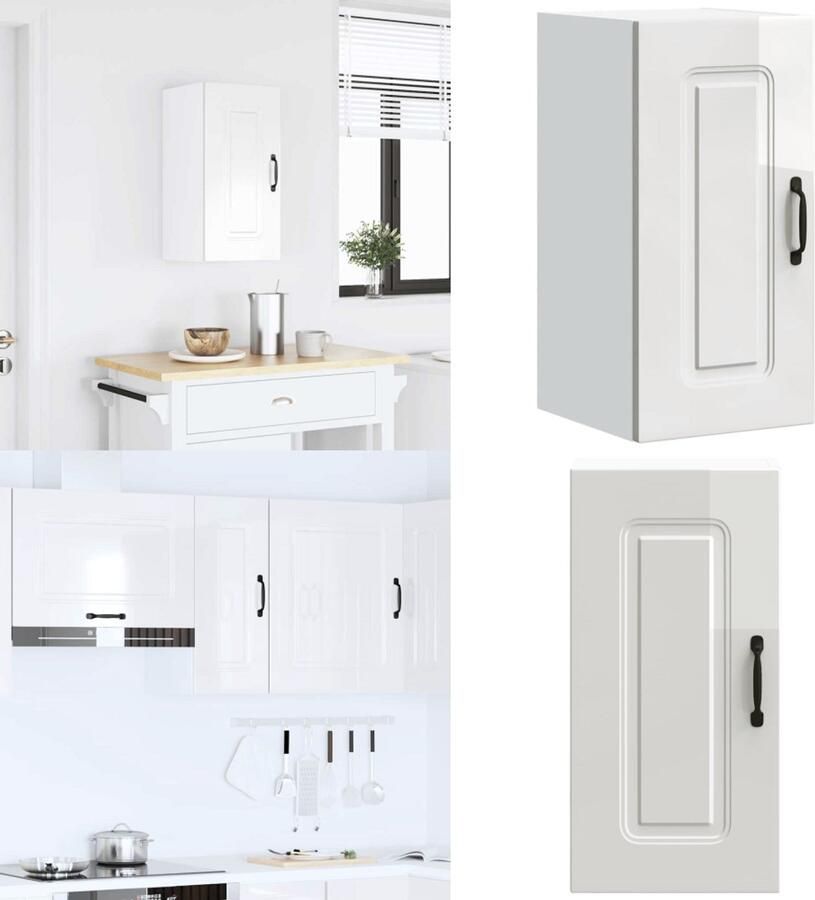 VidaXL Keukenwandkast Kalmar bewerkt hout hoogglans wit Keuken Wandkast Keuken Wandkasten Keuken Wandmeubel Gemonteerde Wandkast - Foto 3