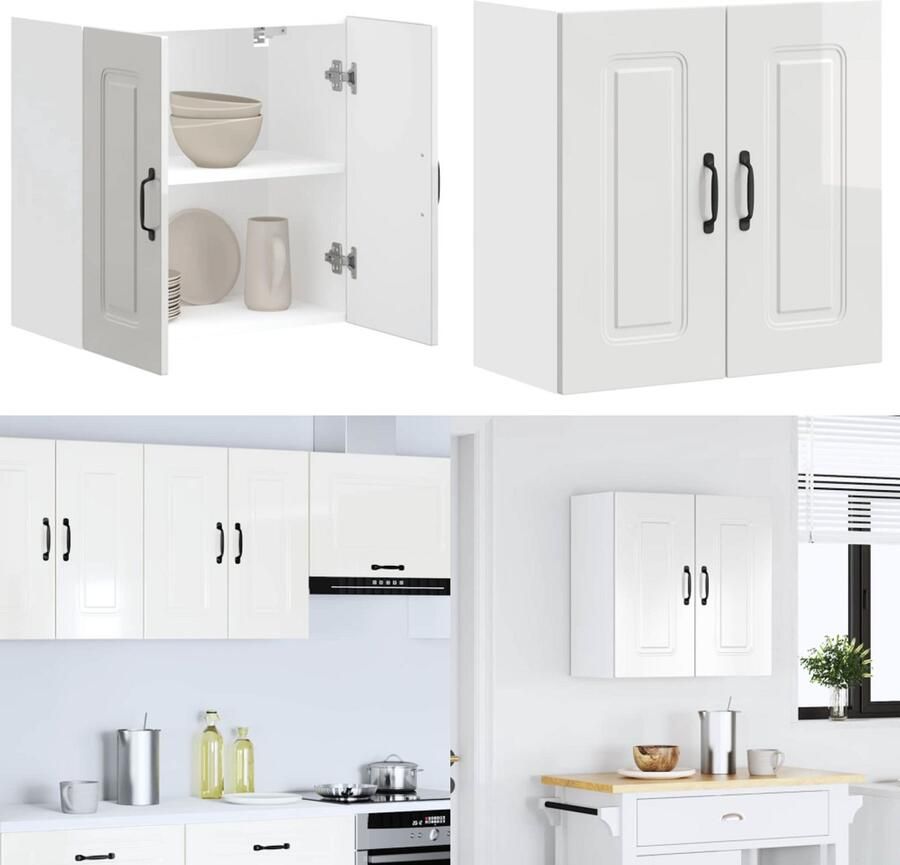 VidaXL Keukenwandkast Kalmar bewerkt hout hoogglans wit Keuken Wandkast Keuken Wandkasten Keuken Wandmeubel Gemonteerde Wandkast - Foto 2
