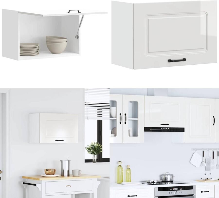 VidaXL Keukenwandkast Kalmar bewerkt hout hoogglans wit Keuken Wandkast Keuken Wandkasten Keuken Wandmeubel Gemonteerde Wandkast - Foto 4