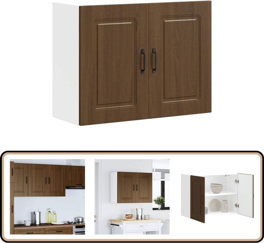 VidaXL Keukenwandkast Kalmar Bruin Eik 80x31x60 cm Keukenwandkast Houten Keukenkasten Opslagoplossing Keuken Organisatie Bruine Eiken Meubels