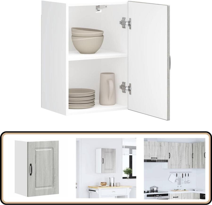 VidaXL Keukenwandkast Kalmar Grijs Sonoma Eiken Keukenkast Wandkast Opslagoplossing Houten Kast Grijze Kast