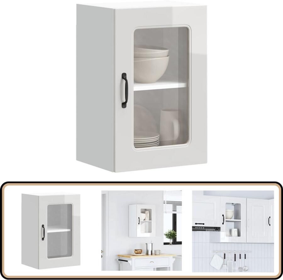 VidaXL Keukenwandkast Kalmar Hoogglans Wit 60 cm Keukenkast Wandkast Opslagruimte Keukengerei Houten Kast