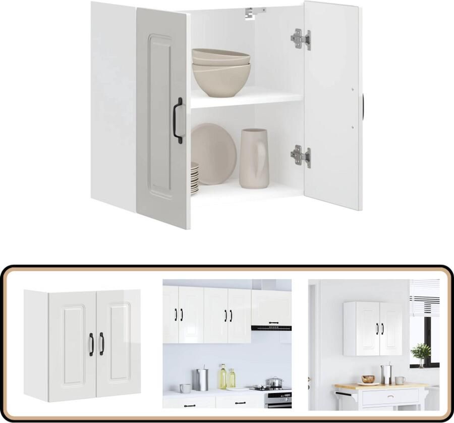 VidaXL Keukenwandkast Kalmar Hoogglans Wit 60x31x60 cm Keukenkast Wandkast Opslagoplossing Keukenmeubilair Houten Kast