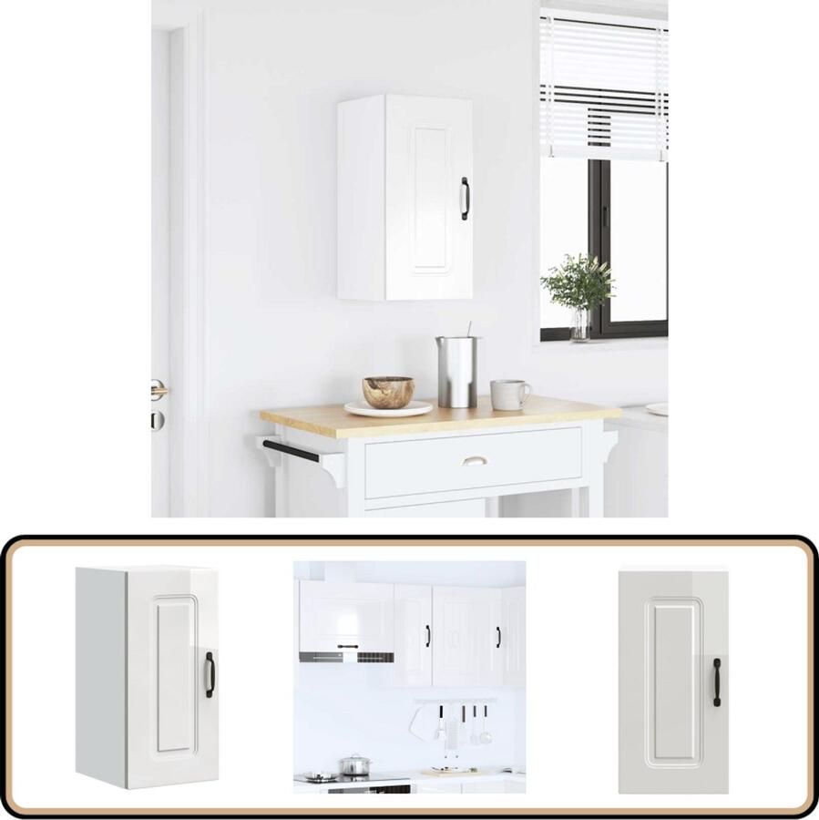 VidaXL Keukenwandkast Kalmar Hoogglans Wit Bewerkt Hout Keukenkast Wandkast Opslagruimte Keukeninrichting Houten Kast