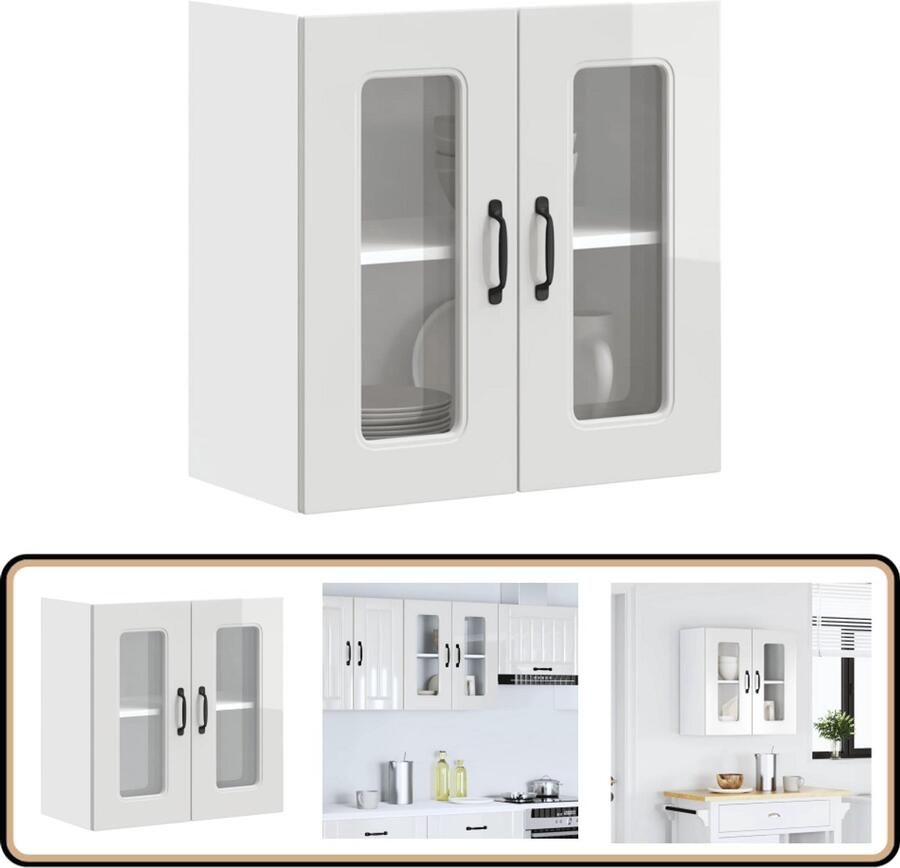 VidaXL Keukenwandkast Kalmar Hoogglans wit Keukenkast Wandkast Opslagoplossing Keukeninrichting Houten Kast
