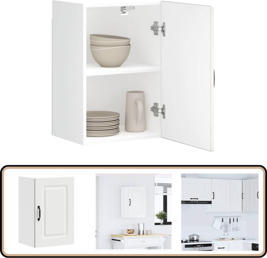 VidaXL Keukenwandkast Kalmar Wit Bewerkt hout Keukenkast Wandkast Opslagoplossing Keukeninrichting Houten Kast