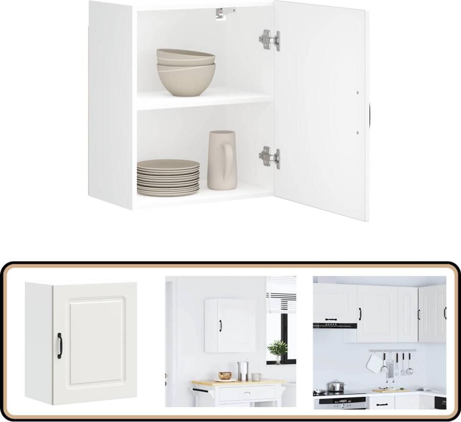 VidaXL Keukenwandkast Kalmar Wit Bewerkt hout Keukenkast Wandkast Opslagruimte Houten Kast Witte Kast