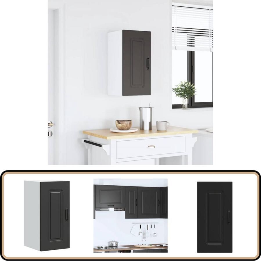 VidaXL Keukenwandkast Kalmar zwart 60 cm hoog Keukenwandkast Houten Kast Opbergkast Keukenopstelling Zwarte Kast