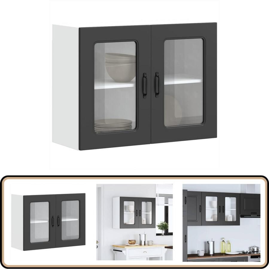 VidaXL Keukenwandkast Kalmar zwart 80x31x60 cm Keukenkast Wandkast Opslagoplossing Keukeninrichting Houten Kast