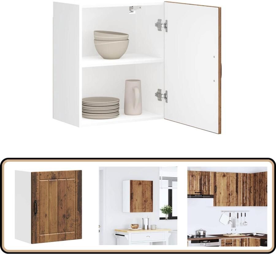 VidaXL Keukenwandkast Lucca Bewerkt Hout 60x50x31 cm Keukenkast Wandkast Opslagoplossing Houten Kast Keukenmeubilair