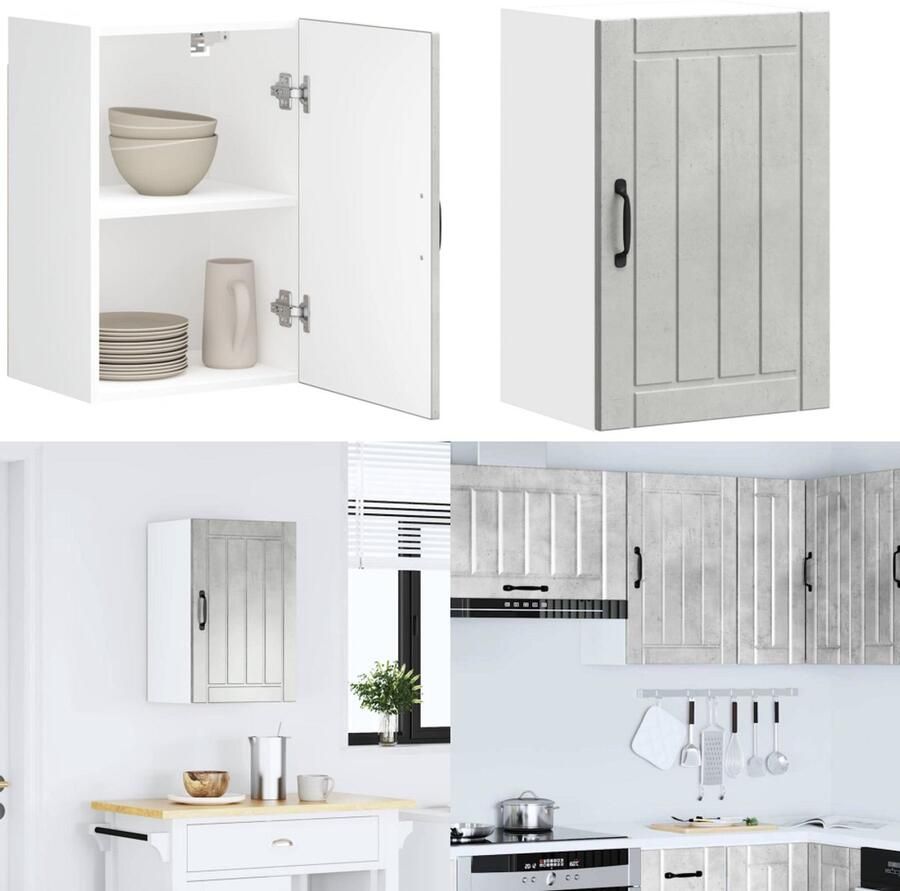 VidaXL Keukenwandkast Lucca bewerkt hout betongrijs Keuken Wandkast Keuken Wandkasten Keuken Wandmeubel Gemonteerde Wandkast - Foto 2