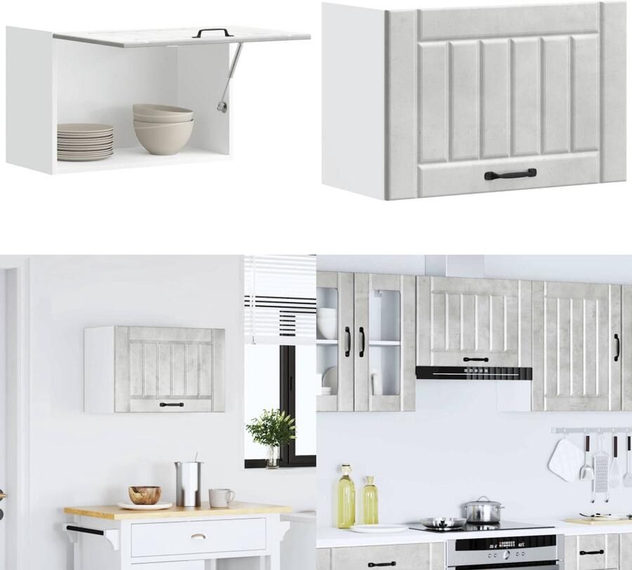 VidaXL Keukenwandkast Lucca bewerkt hout betongrijs Keuken Wandkast Keuken Wandkasten Keuken Wandmeubel Gemonteerde Wandkast