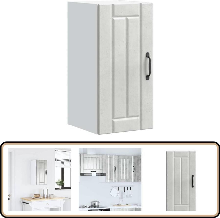 VidaXL Keukenwandkast Lucca Bewerkt hout Betongrijs Keukenkast Wandkast Opbergruimte Houten Kast Betongrijs