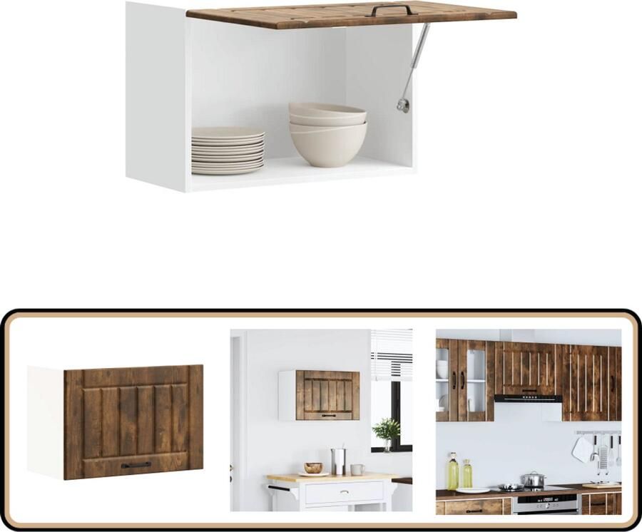 VidaXL Keukenwandkast Lucca Bewerkt hout Gerookt eiken Keukenwandkast Keukenopbergruimte Houten Keukenkast Gerookt Eiken Lucca Serie