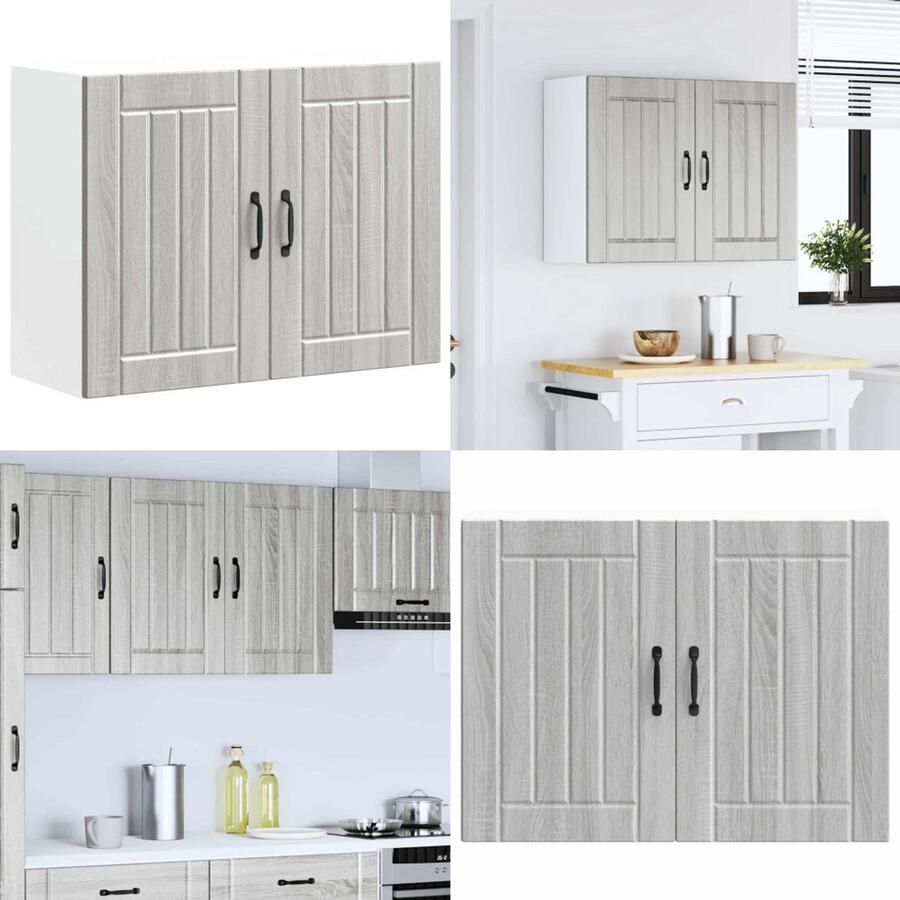 VidaXL Keukenwandkast Lucca bewerkt hout grijs sonoma eikenkleur Keuken Wandkast Keuken Wandkasten Keuken Wandmeubel Gemonteerde Wandkast