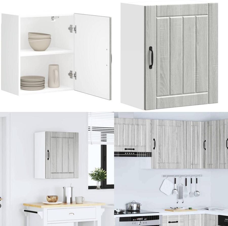 VidaXL Keukenwandkast Lucca bewerkt hout grijs sonoma eikenkleur Keuken Wandkast Keuken Wandkasten Keuken Wandmeubel Gemonteerde Wandkast - Foto 2