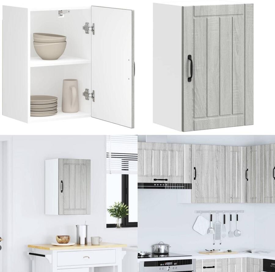 VidaXL Keukenwandkast Lucca bewerkt hout grijs sonoma eikenkleur Keuken Wandkast Keuken Wandkasten Keuken Wandmeubel Gemonteerde Wandkast