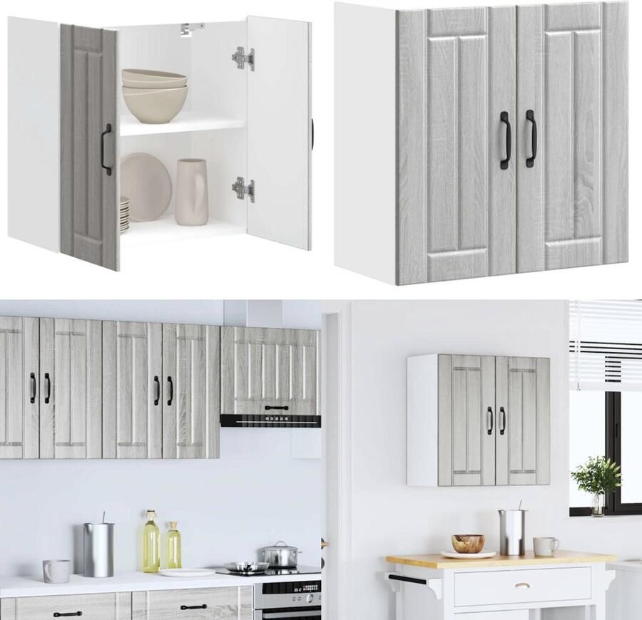 VidaXL Keukenwandkast Lucca bewerkt hout grijs sonoma eikenkleur Keuken Wandkast Keuken Wandkasten Keuken Wandmeubel Gemonteerde Wandkast - Foto 3
