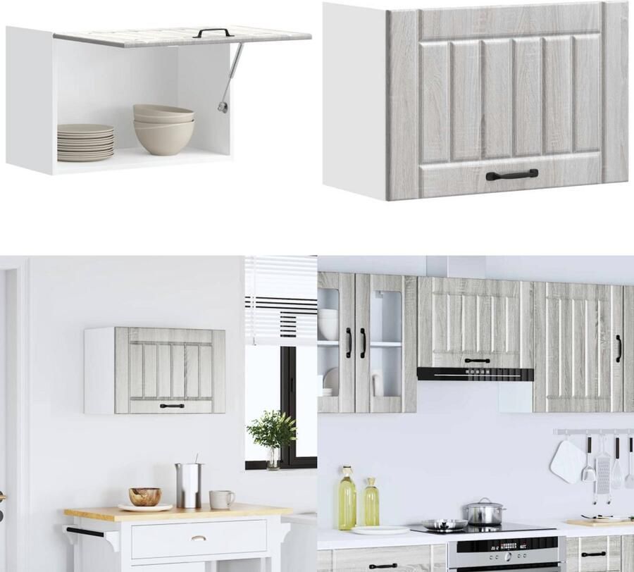 VidaXL Keukenwandkast Lucca bewerkt hout grijs sonoma eikenkleur Keuken Wandkast Keuken Wandkasten Keuken Wandmeubel Gemonteerde Wandkast - Foto 4