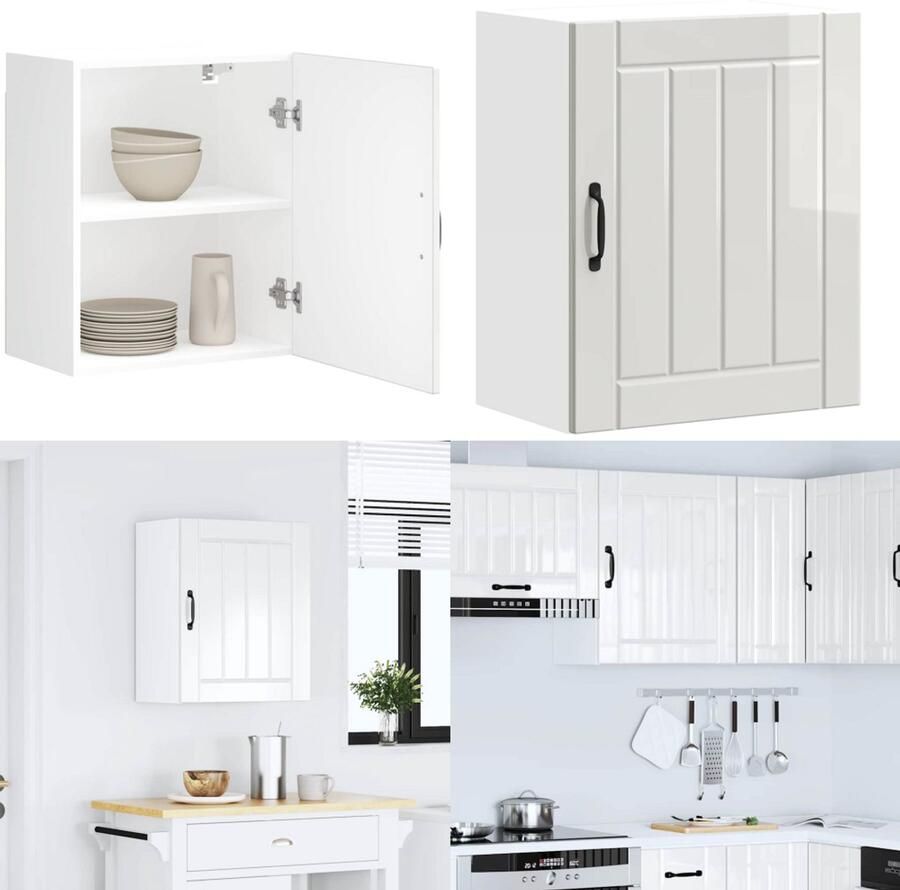 VidaXL Keukenwandkast Lucca bewerkt hout hoogglans wit Keuken Wandkast Keuken Wandkasten Keuken Wandmeubel Gemonteerde Wandkast