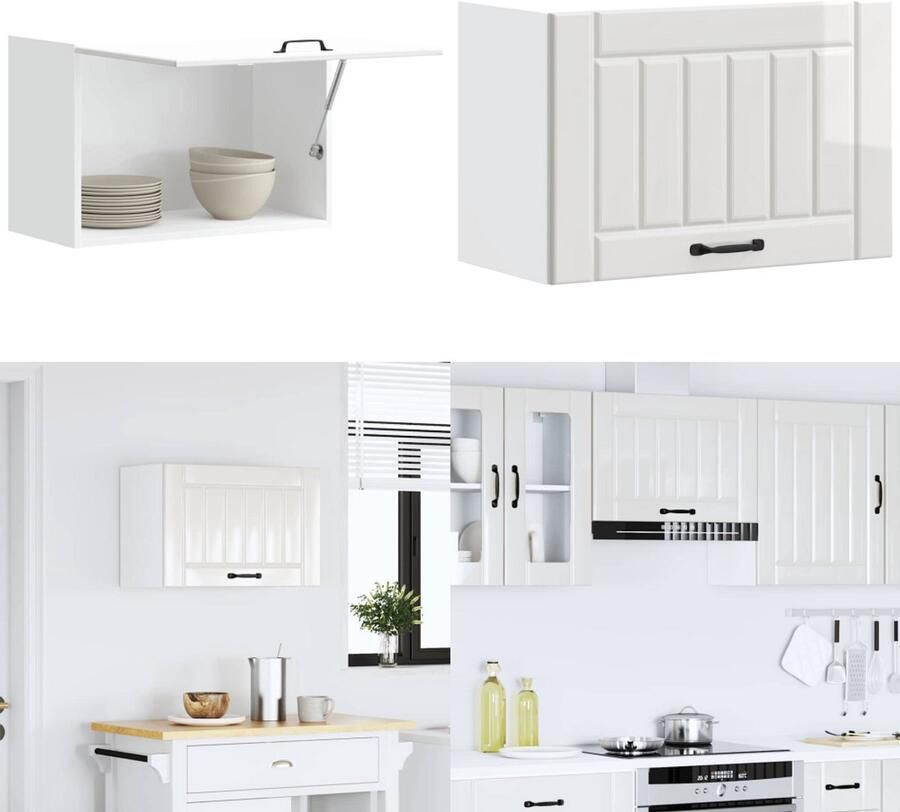 VidaXL Keukenwandkast Lucca bewerkt hout hoogglans wit Keuken Wandkast Keuken Wandkasten Keuken Wandmeubel Gemonteerde Wandkast