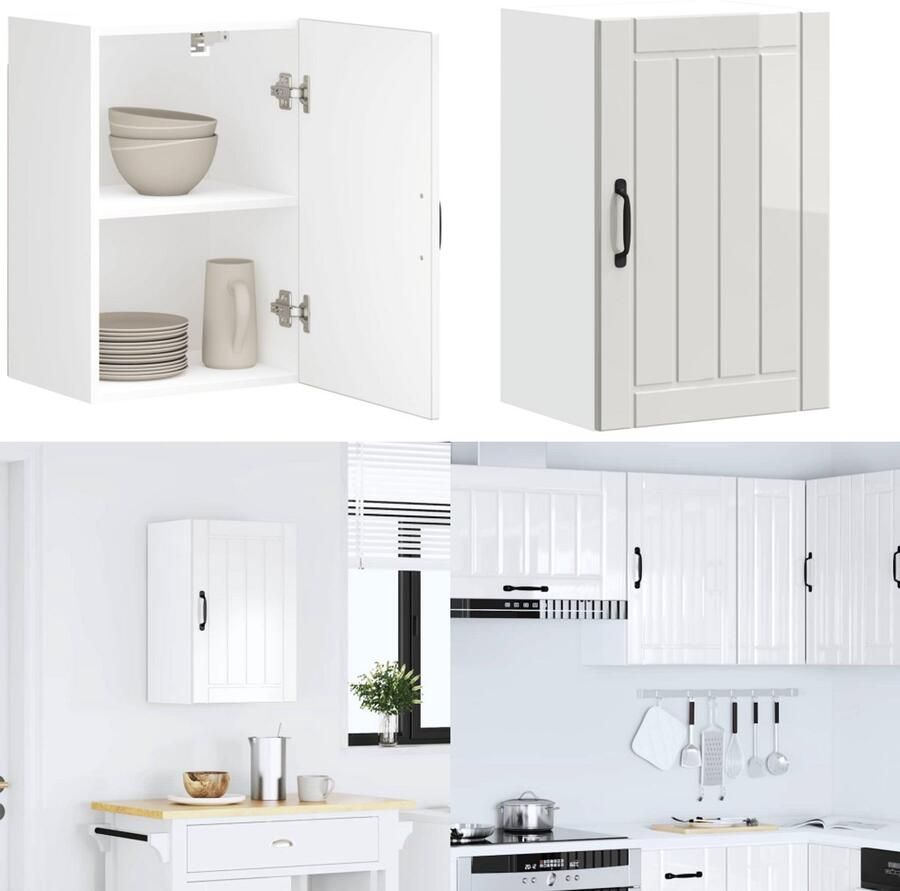 VidaXL Keukenwandkast Lucca bewerkt hout hoogglans wit Keuken Wandkast Keuken Wandkasten Keuken Wandmeubel Gemonteerde Wandkast