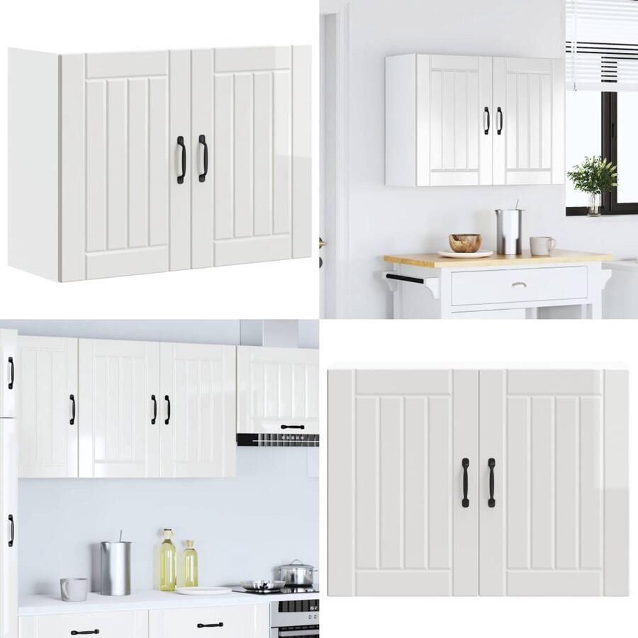 VidaXL Keukenwandkast Lucca bewerkt hout hoogglans wit Keuken Wandkast Keuken Wandkasten Keuken Wandmeubel Gemonteerde Wandkast - Foto 2