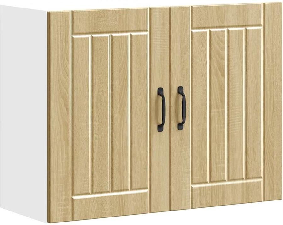 The Living Store Keukenwandkast Lucca bewerkt hout sonoma eikenkleurig Keukenwandkast Opslagoplossing Keukeninrichting Houten Kast Sonomaeik - Foto 2