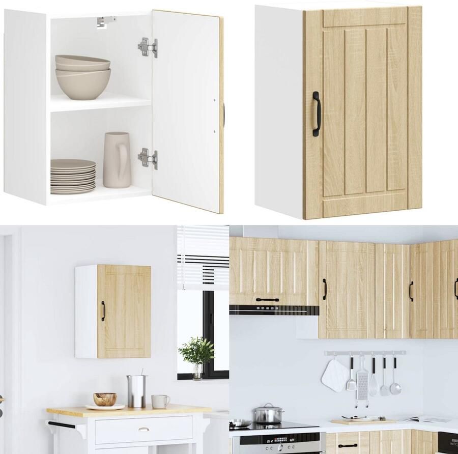VidaXL Keukenwandkast Lucca bewerkt hout sonoma eikenkleurig Keuken Wandkast Keuken Wandkasten Keuken Wandmeubel Gemonteerde Wandkast