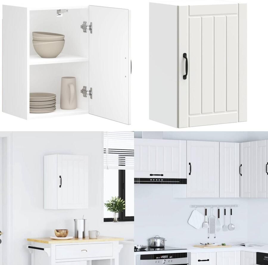 VidaXL Keukenwandkast Lucca bewerkt hout wit Keuken Wandkast Keuken Wandkasten Keuken Wandmeubel Gemonteerde Wandkast