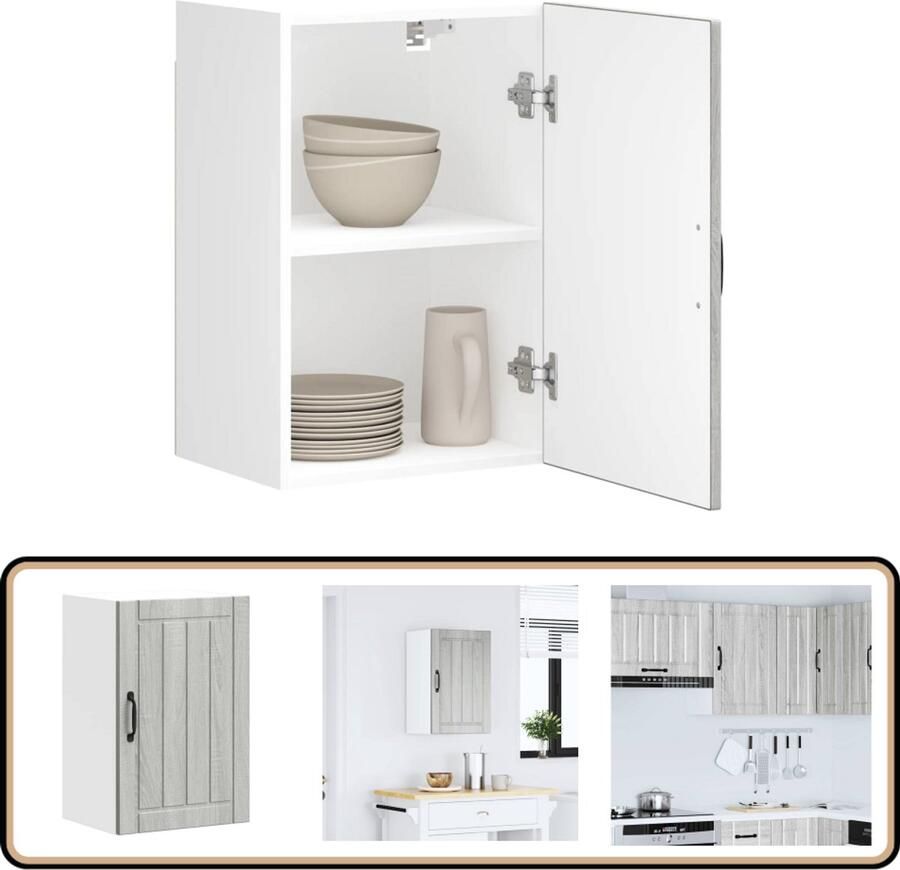 VidaXL Keukenwandkast Lucca Grijs Sonoma Eiken Keukenwandkast Houten Keukenkast Opslagruimte Keuken Wandmontage Keuken Glasdeur Keuken