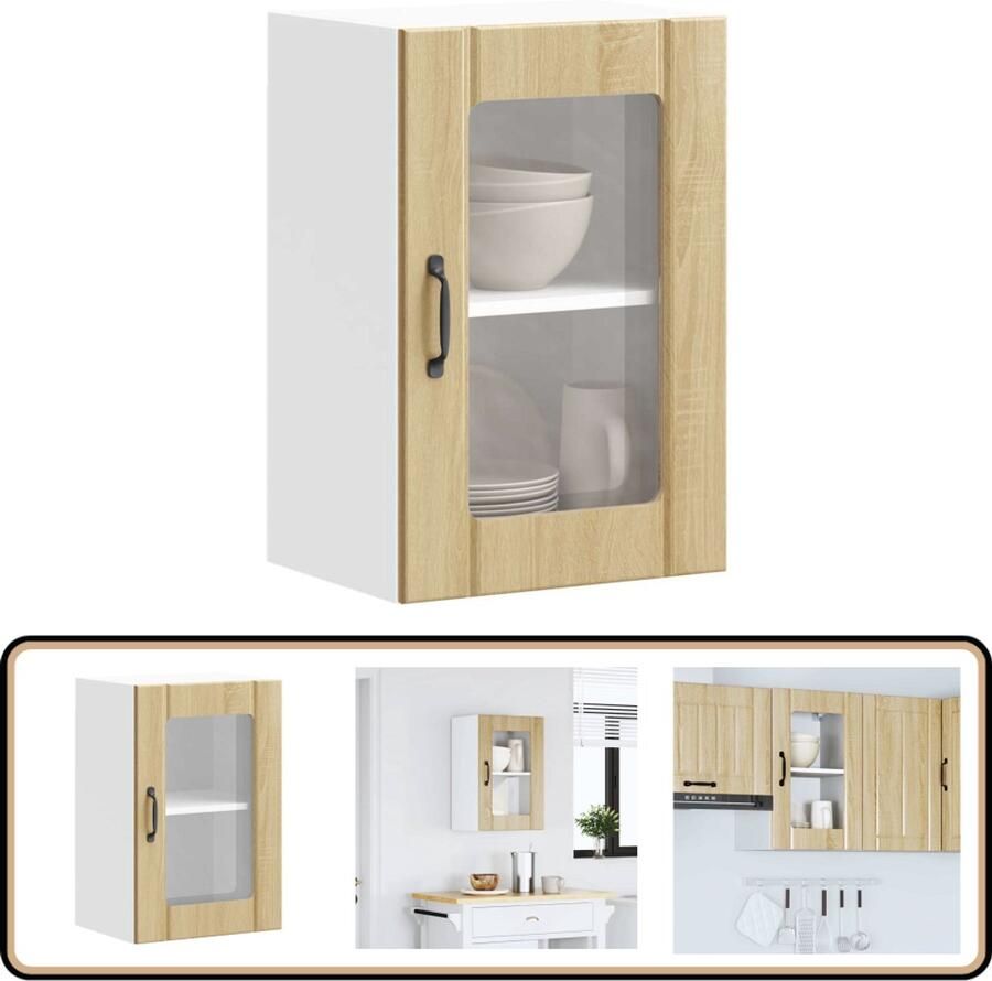 VidaXL Keukenwandkast Lucca Sonoma eikenhout Keukenwandkast Houten Keukenkast Keukenopbergruimte Wandmontage Glazen Deur