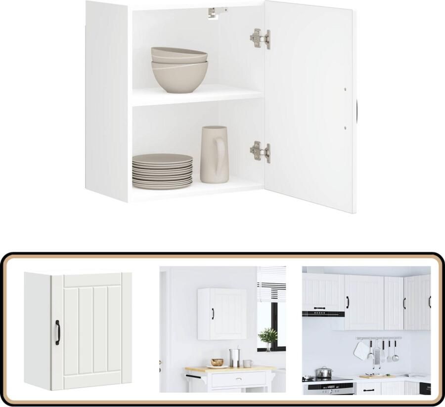 VidaXL Keukenwandkast Lucca Wit Bewerkt hout Keukenkast Wandkast Opslagoplossing Keukeninrichting Houten Kast