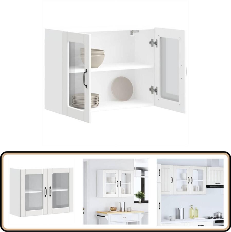 VidaXL Keukenwandkast Lucca Wit Bewerkt Hout Keukenwandkast Opbergkast Keukeninrichting Houten Kast Glazen Deur