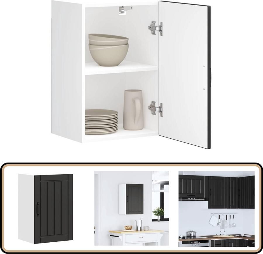 VidaXL Keukenwandkast Lucca Zwart Bewerkt hout Keukenwandkast Opbergkast Keukeninrichting Houten Kast Zwarte Kast