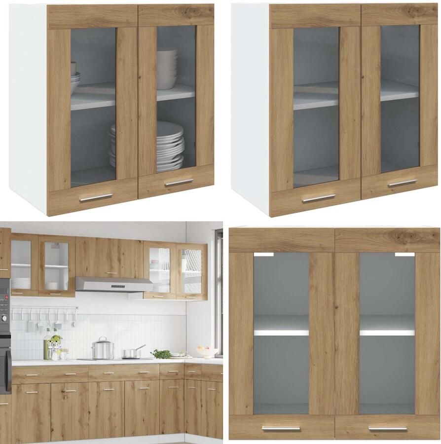 VidaXL Keukenwandkast met glazen deur 60x31x60 cm artisanaal eiken Keuken Wandkast Keuken Wandkasten Keuken Wandmeubel Gemonteerde Wandkast