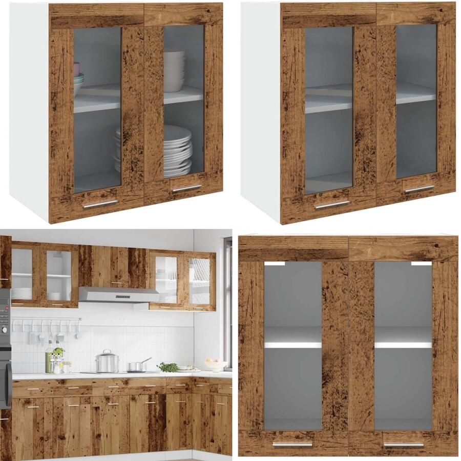 VidaXL Keukenwandkast met glazen deur 60x31x60 cm oud houtkleurig Keuken Wandkast Keuken Wandkasten Keuken Wandmeubel Gemonteerde Wandkast