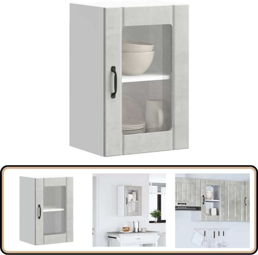 VidaXL Keukenwandkast met glazen deur Betongrijs Keukenkast Wandkast Bergruimte Keukeninrichting Houten Kast