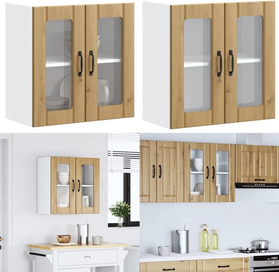 VidaXL Keukenwandkast met glazen deur bewerkt hout artisanaal eiken Keuken Wandkast Keuken Wandkasten Keuken Wandmeubel Gemonteerde Wandkast - Foto 2