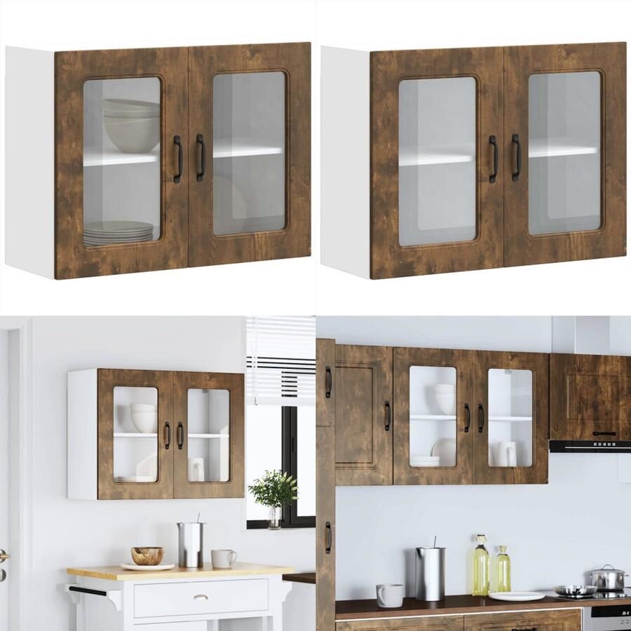 VidaXL Keukenwandkast met glazen deur bewerkt hout gerookt eikenkleur keuken Wandkast Keuken Wandkasten -keuken Wandmeubel Gemonteerde Wandkast