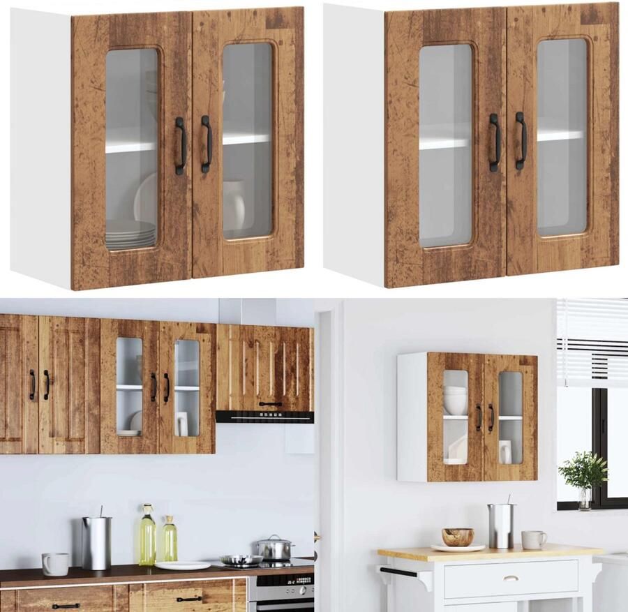 VidaXL Keukenwandkast met glazen deur bewerkt hout oud houtkleurig keuken Wandkast Keuken Wandkasten -keuken Wandmeubel Gemonteerde Wandkast - Foto 2