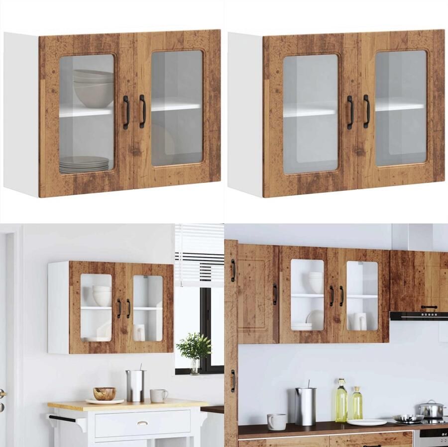 VidaXL Keukenwandkast met glazen deur bewerkt hout oud houtkleurig keuken Wandkast Keuken Wandkasten -keuken Wandmeubel Gemonteerde Wandkast