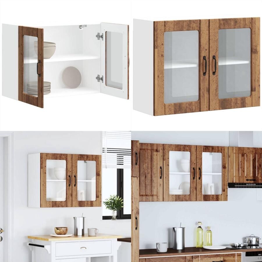 VidaXL Keukenwandkast met glazen deur bewerkt hout oud houtkleurig Keuken Wandkast Keuken Wandkasten Keuken Wandmeubel Gemonteerde Wandkast
