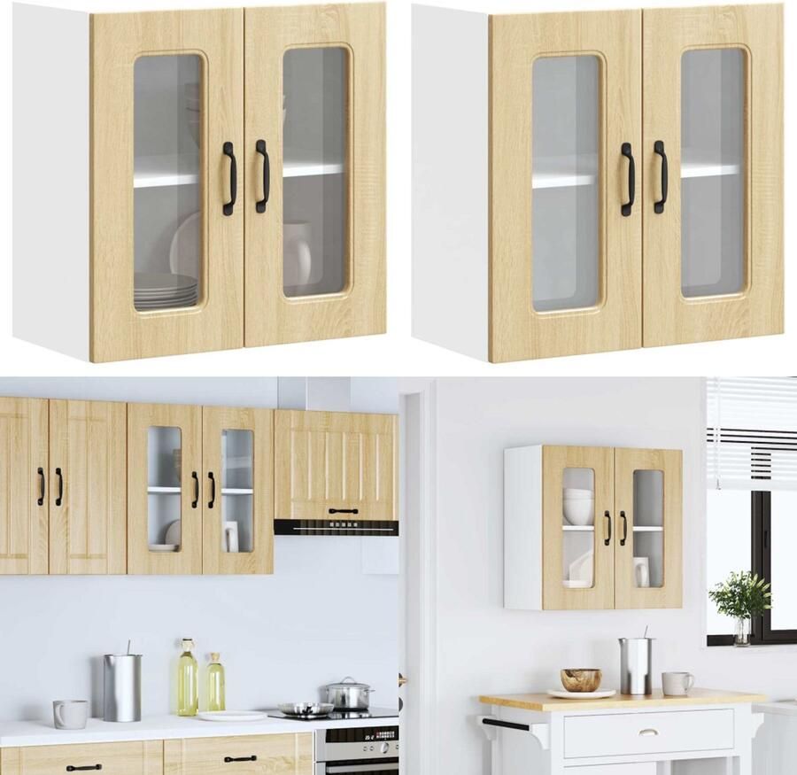 VidaXL Keukenwandkast met glazen deur bewerkt hout sonoma eikenkleur keuken Wandkast Keuken Wandkasten -keuken Wandmeubel Gemonteerde Wandkast