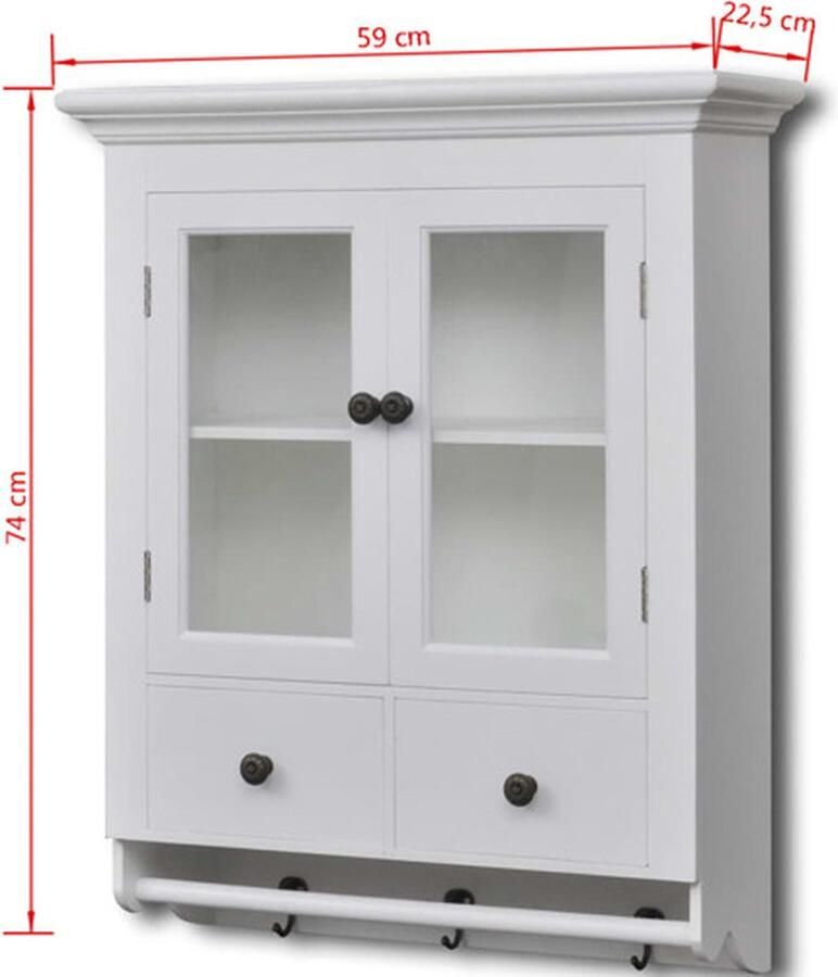 VidaXL -Keukenwandkast-met-glazen-deur-hout-wit - Foto 2