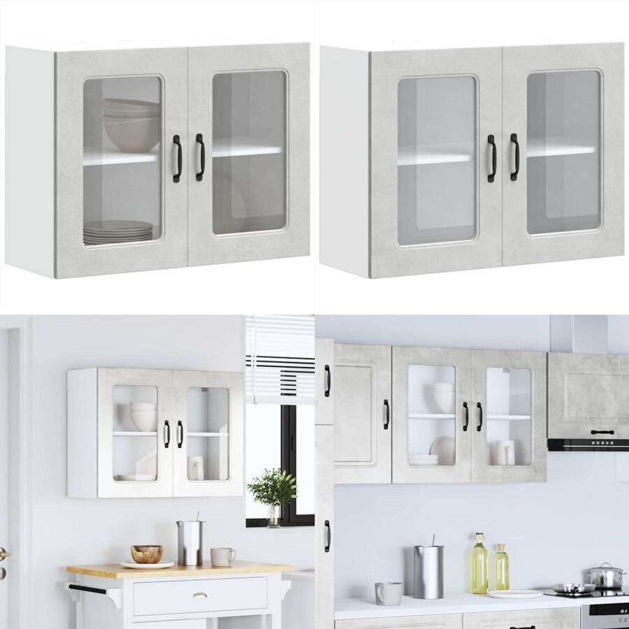 VidaXL Keukenwandkast met glazen deur Kalmar bewerkt hout betongrijs keuken Wandkast Keuken Wandkasten -keuken Wandmeubel Gemonteerde Wandkast