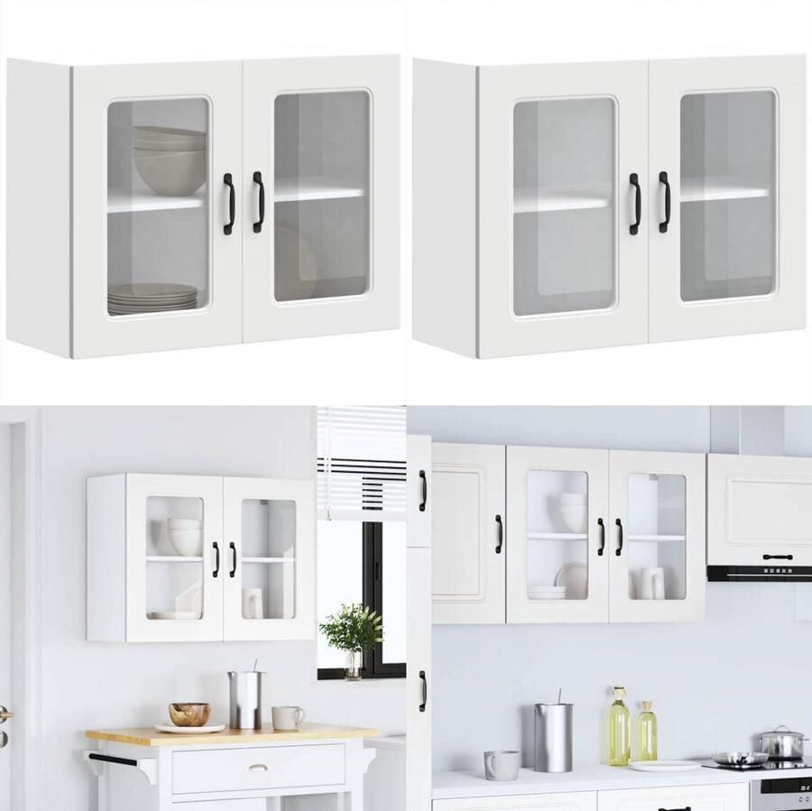 VidaXL Keukenwandkast met glazen deur Kalmar bewerkt hout wit keuken Wandkast Keuken Wandkasten -keuken Wandmeubel Gemonteerde Wandkast