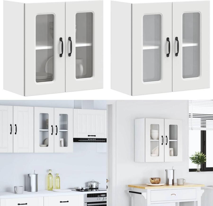 VidaXL Keukenwandkast met glazen deur Kalmar bewerkt hout wit keuken Wandkast Keuken Wandkasten -keuken Wandmeubel Gemonteerde Wandkast