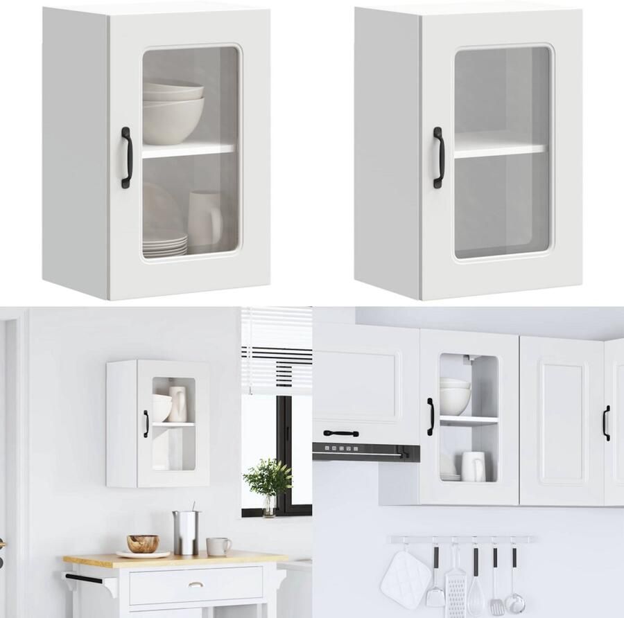 VidaXL Keukenwandkast met glazen deur Kalmar bewerkt hout wit keuken Wandkast Keuken Wandkasten Keuken Wandmeubel Gemonteerde Wandkast