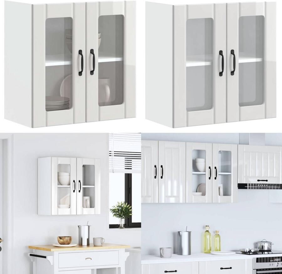 VidaXL Keukenwandkast met glazen deur Lucca bewerkt hout hoogglanswit Keuken Wandkast Keuken Wandkasten Keuken Wandmeubel Gemonteerde Wandkast